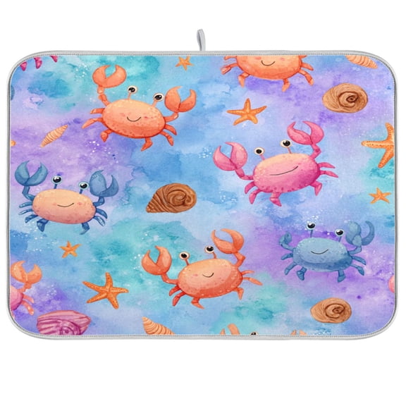RMDQTR 16 x 18 Inch Dish Drying Mat Microfiber Composite Sponge Kitchen Mats Large Counter Absorbent Dish Pad Ocean Crab Starfish Pattern