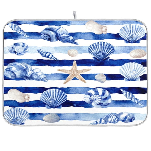 RMDQTR 16 x 18 Inch Dish Drying Mat Microfiber Composite Sponge Kitchen Mats Large Counter Absorbent Dish Pad Ocean Stripes Shells Artwork