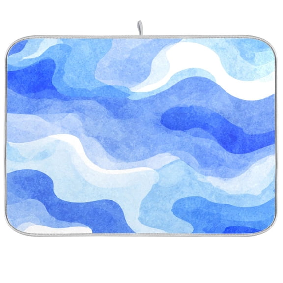 RMDQTR 16 x 18 Inch Dish Drying Mat Microfiber Composite Sponge Kitchen Mats Large Counter Absorbent Dish Pad Ocean Wave Texture Print