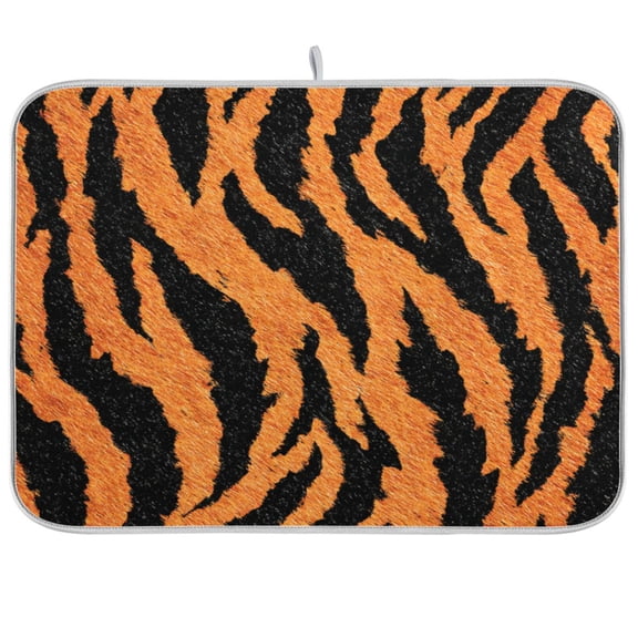 RMDQTR 16 x 18 Inch Dish Drying Mat Microfiber Composite Sponge Kitchen Mats Large Counter Absorbent Dish Pad Plush Tiger Stripe Pattern