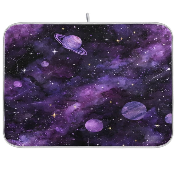 RMDQTR 16 x 18 Inch Dish Drying Mat Microfiber Composite Sponge Kitchen Mats Large Counter Absorbent Dish Pad Purple Galaxy Cosmic Whispers