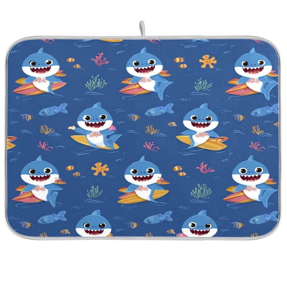RMDQTR 16 x 18 Inch Dish Drying Mat Microfiber Composite Sponge Kitchen Mats Large Counter Absorbent Dish Pad Shark Ocean Adventure