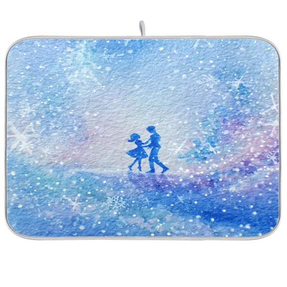 RMDQTR 16 x 18 Inch Dish Drying Mat Microfiber Composite Sponge Kitchen Mats Large Counter Absorbent Dish Pad Snowy Dance Pattern