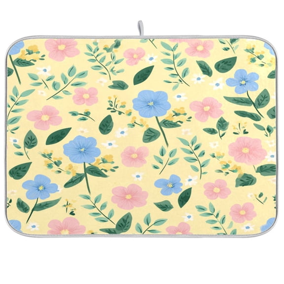 RMDQTR 16 x 18 Inch Dish Drying Mat Microfiber Composite Sponge Kitchen Mats Large Counter Absorbent Dish Pad Sweet Buttercup Floral Bloom