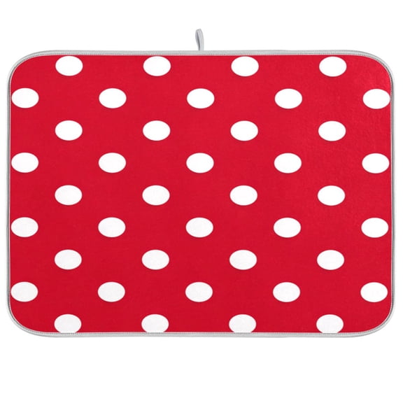 RMDQTR 16 x 18 Inch Dish Drying Mat Microfiber Composite Sponge Kitchen Mats Large Counter Absorbent Dish Pad Vintage Red Polka Dot