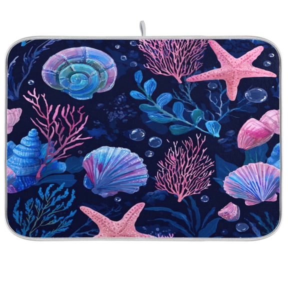 RMDQTR 16 x 18 Inch Dish Drying Mat Microfiber Composite Sponge Kitchen Mats Large Counter Absorbent Dish Pad Whimsical Underwater Ocean Print