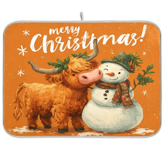 RMDQTR 18 x 24 Inch Dish Drying Mat Microfiber Composite Sponge Kitchen Mats Large Counter Absorbent Dish Pad Christmas Snowman and Cute Yak