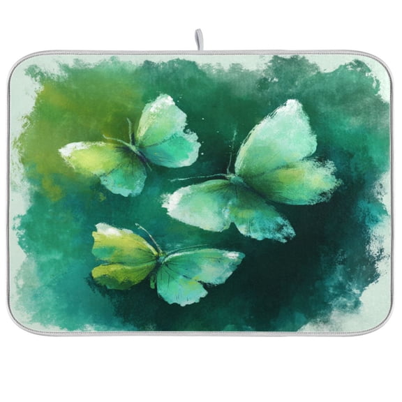 RMDQTR 18 x 24 Inch Dish Drying Mat Microfiber Composite Sponge Kitchen Mats Large Counter Absorbent Dish Pad Deep Green Butterfly Whisper
