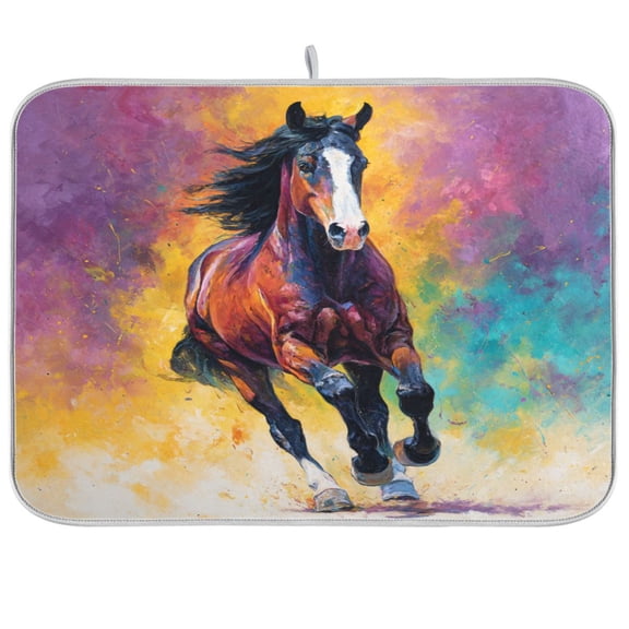 RMDQTR 18 x 24 Inch Dish Drying Mat Microfiber Composite Sponge Kitchen Mats Large Counter Absorbent Dish Pad Dynamic Equestrian Art Design