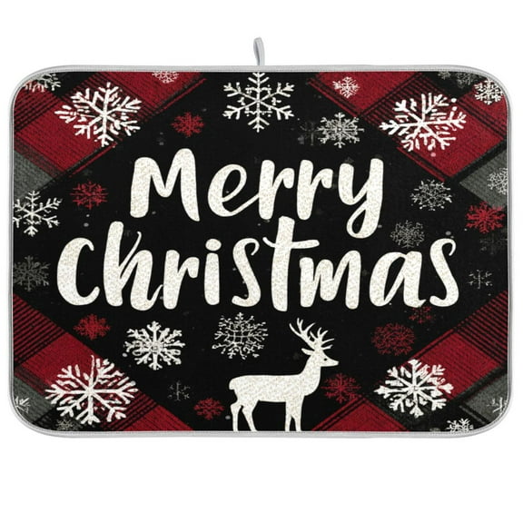 RMDQTR 18 x 24 Inch Dish Drying Mat Microfiber Composite Sponge Kitchen Mats Large Counter Absorbent Dish Pad Elk Christmas Design