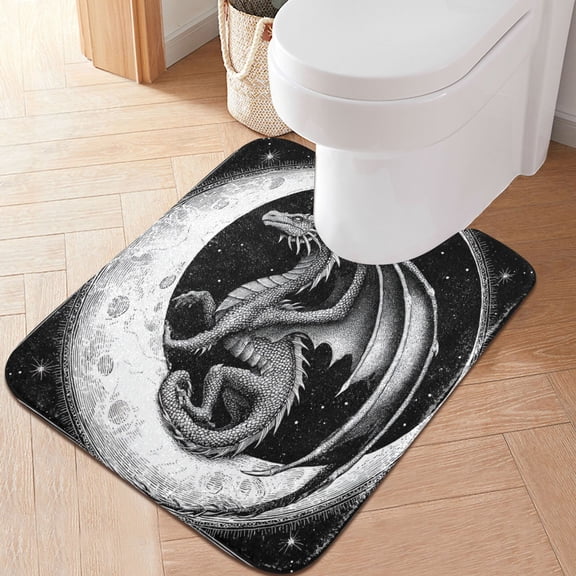 RMDQTR 20" × 24" U Shape Bathroom Rugs Plush Toilet Base Mat Soft Rugs Non Slip Absorbent A Black Dragon