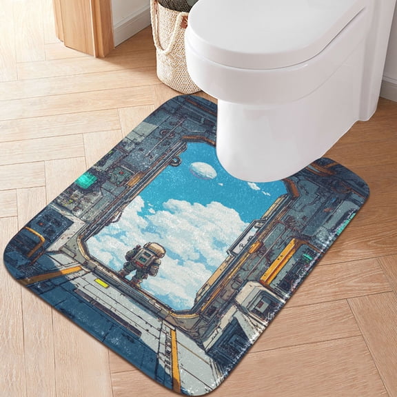 RMDQTR 20" × 24" U Shape Bathroom Rugs Plush Toilet Base Mat Soft Rugs Non Slip Absorbent A Space Station