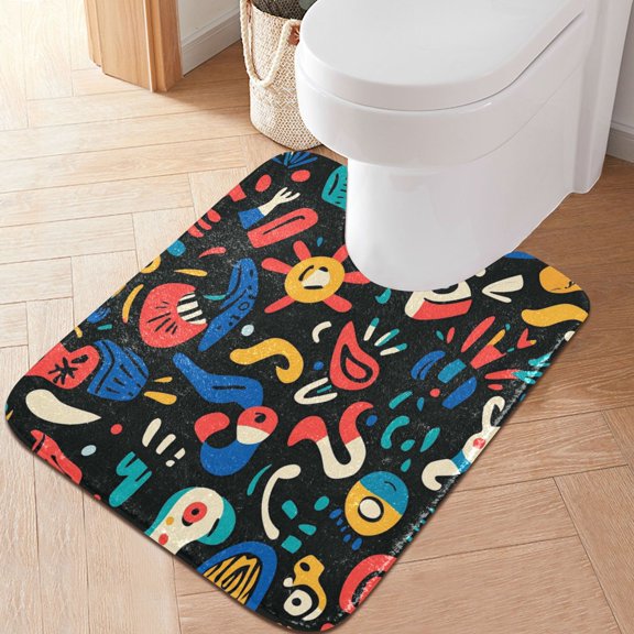 RMDQTR 20" × 24" U Shape Bathroom Rugs Plush Toilet Base Mat Soft Rugs Non Slip Absorbent Abstract Pattern