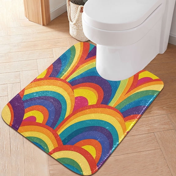 RMDQTR 20" × 24" U Shape Bathroom Rugs Plush Toilet Base Mat Soft Rugs Non Slip Absorbent Abstract Rainbow