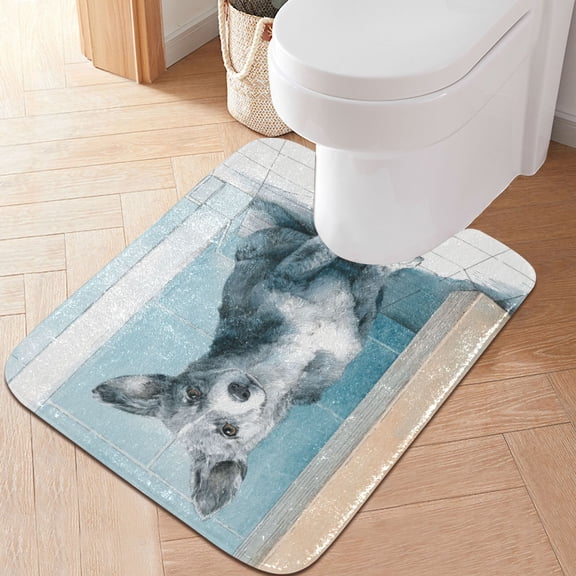 RMDQTR 20" × 24" U Shape Bathroom Rugs Plush Toilet Base Mat Soft Rugs Non Slip Absorbent Adorable Gray Dog