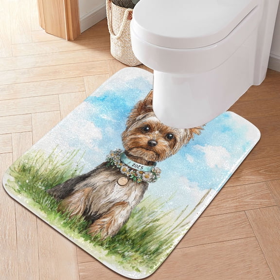 RMDQTR 20" × 24" U Shape Bathroom Rugs Plush Toilet Base Mat Soft Rugs Non Slip Absorbent Adorable Yorkshire Terrier