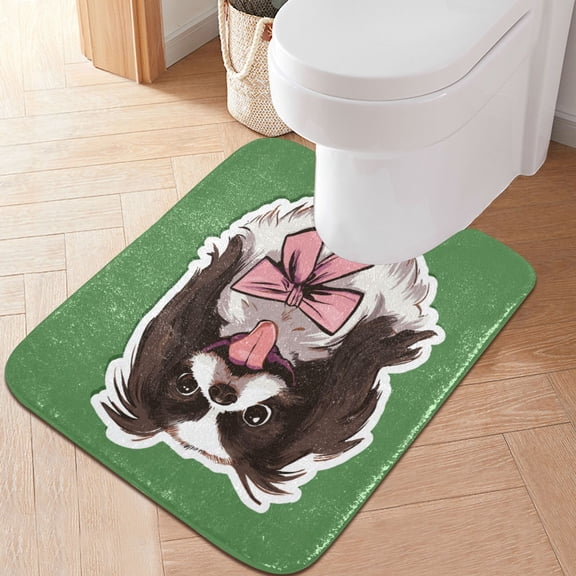 RMDQTR 20" × 24" U Shape Bathroom Rugs Plush Toilet Base Mat Soft Rugs Non Slip Absorbent An Adorable Dog
