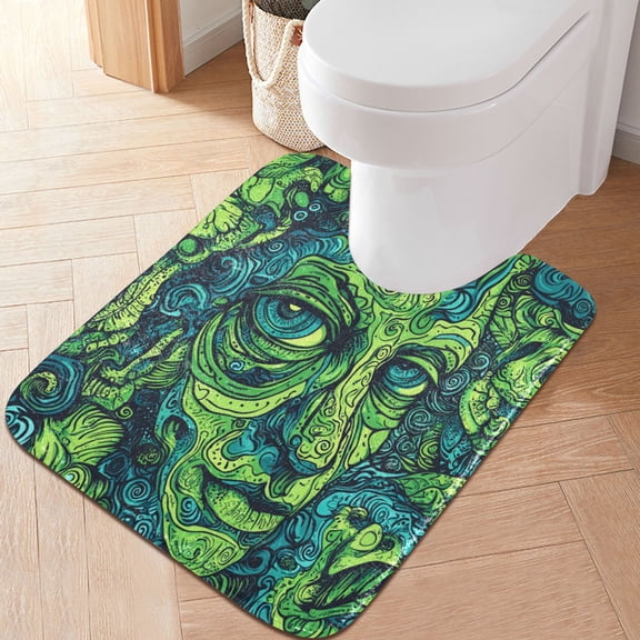 RMDQTR 20" × 24" U Shape Bathroom Rugs Plush Toilet Base Mat Soft Rugs Non Slip Absorbent Art Design Green