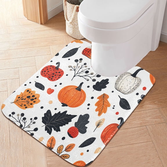 RMDQTR 20" × 24" U Shape Bathroom Rugs Plush Toilet Base Mat Soft Rugs Non Slip Absorbent Auntunm Leaves Pumpkins