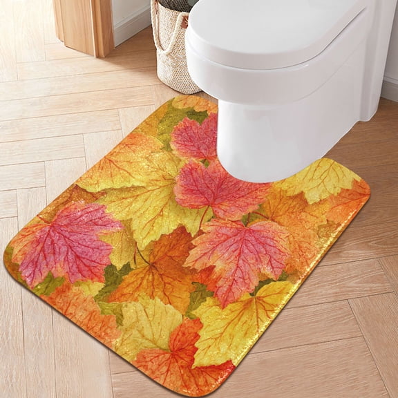 RMDQTR 20" × 24" U Shape Bathroom Rugs Plush Toilet Base Mat Soft Rugs Non Slip Absorbent Autumn Leaves
