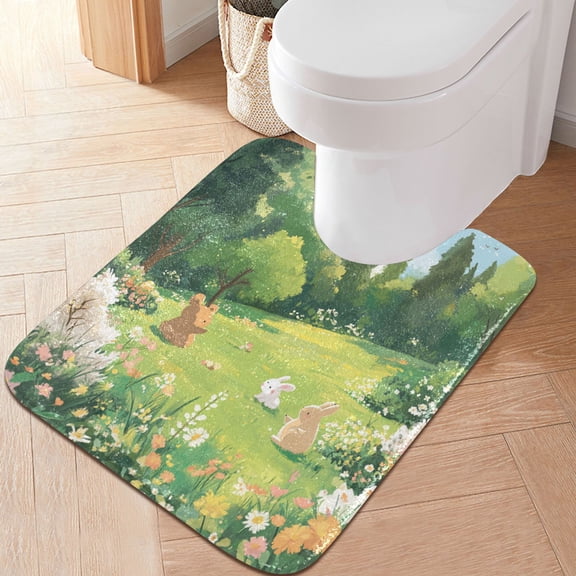 RMDQTR 20" × 24" U Shape Bathroom Rugs Plush Toilet Base Mat Soft Rugs Non Slip Absorbent Bear and Bunny