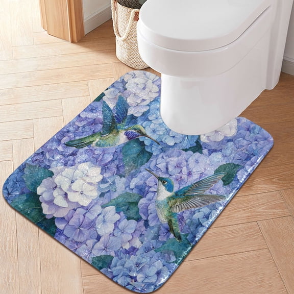 RMDQTR 20" × 24" U Shape Bathroom Rugs Plush Toilet Base Mat Soft Rugs Non Slip Absorbent Beautiful Blue Hydrangeas