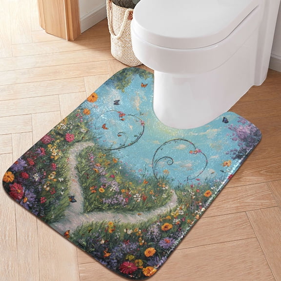 RMDQTR 20" × 24" U Shape Bathroom Rugs Plush Toilet Base Mat Soft Rugs Non Slip Absorbent Beautiful Garden