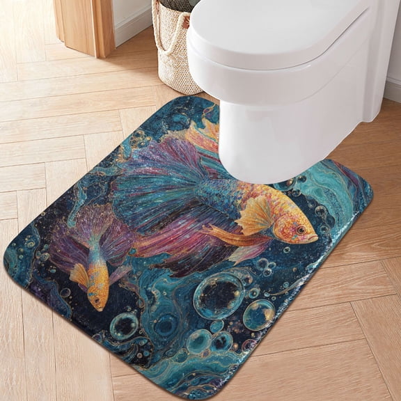 RMDQTR 20" × 24" U Shape Bathroom Rugs Plush Toilet Base Mat Soft Rugs Non Slip Absorbent Beautiful Sea Creatures