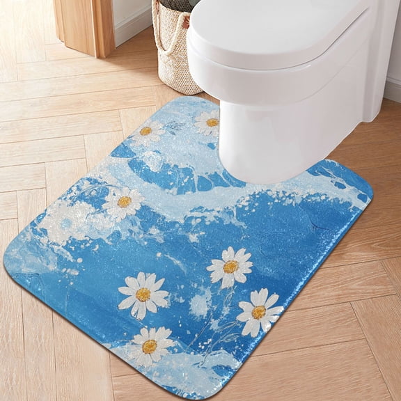 RMDQTR 20" × 24" U Shape Bathroom Rugs Plush Toilet Base Mat Soft Rugs Non Slip Absorbent Bellis Perennis