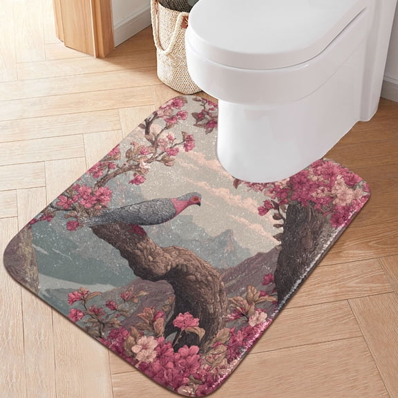 RMDQTR 20" × 24" U Shape Bathroom Rugs Plush Toilet Base Mat Soft Rugs Non Slip Absorbent Bird Blooming Flowers