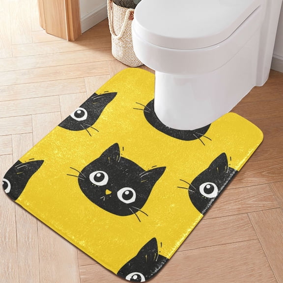 RMDQTR 20" Ă— 24" U Shape Bathroom Rugs Plush Toilet Base Mat Soft Rugs Non Slip Absorbent Black Cat