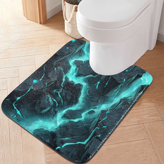 RMDQTR 20" × 24" U Shape Bathroom Rugs Plush Toilet Base Mat Soft Rugs Non Slip Absorbent Black Rocks
