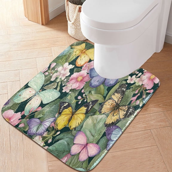 RMDQTR 20" × 24" U Shape Bathroom Rugs Plush Toilet Base Mat Soft Rugs Non Slip Absorbent Blooming Flowers