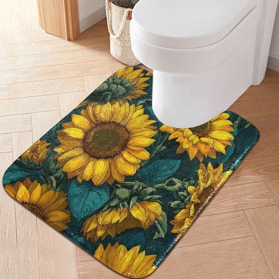 RMDQTR 20" × 24" U Shape Bathroom Rugs Plush Toilet Base Mat Soft Rugs Non Slip Absorbent Blooming Sunflowers