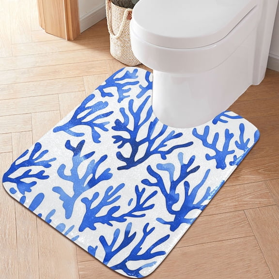 RMDQTR 20" × 24" U Shape Bathroom Rugs Plush Toilet Base Mat Soft Rugs Non Slip Absorbent Blue Coral Pattern