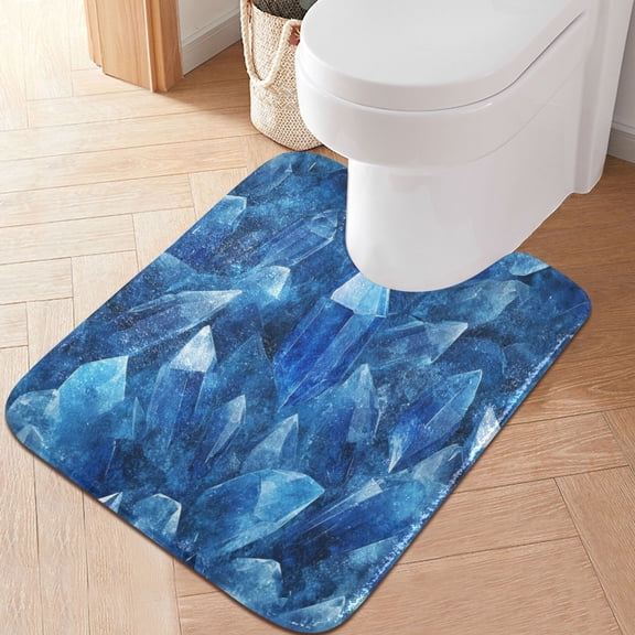 RMDQTR 20" × 24" U Shape Bathroom Rugs Plush Toilet Base Mat Soft Rugs Non Slip Absorbent Blue Crystals Pattern