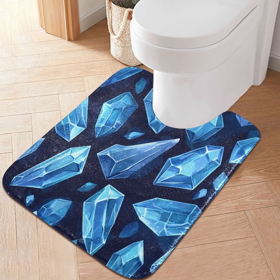 RMDQTR 20" × 24" U Shape Bathroom Rugs Plush Toilet Base Mat Soft Rugs Non Slip Absorbent Blue Crystals
