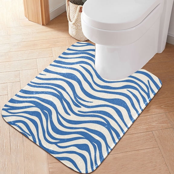 RMDQTR 20" × 24" U Shape Bathroom Rugs Plush Toilet Base Mat Soft Rugs Non Slip Absorbent Blue Curve Waves