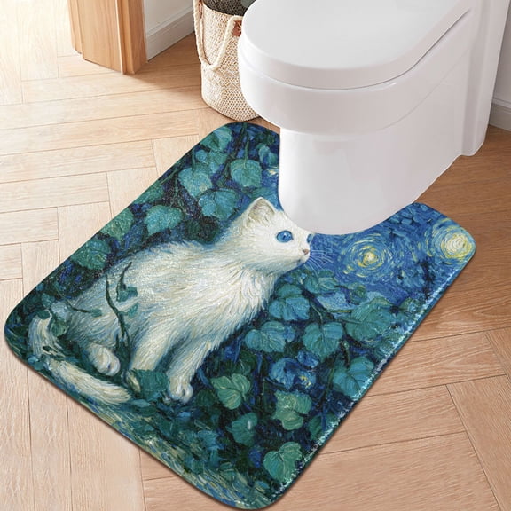 RMDQTR 20" × 24" U Shape Bathroom Rugs Plush Toilet Base Mat Soft Rugs Non Slip Absorbent Blue Eyes Cat