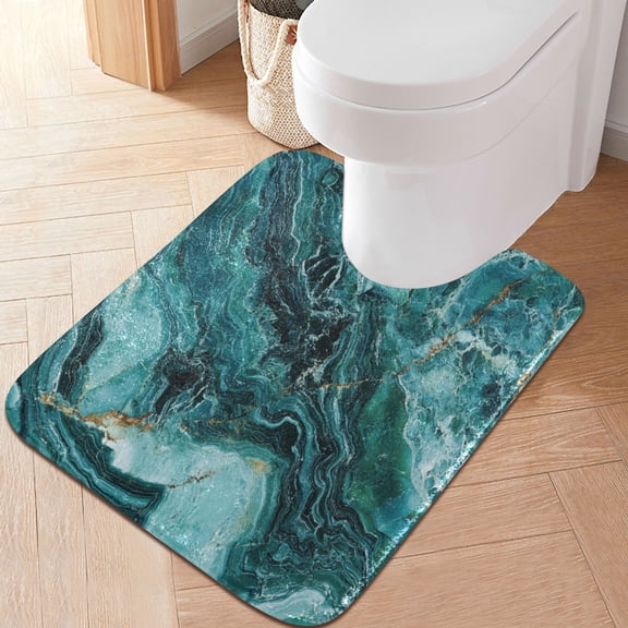 RMDQTR 20" × 24" U Shape Bathroom Rugs Plush Toilet Base Mat Soft Rugs Non Slip Absorbent Blue Green Marbling