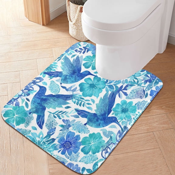 RMDQTR 20" × 24" U Shape Bathroom Rugs Plush Toilet Base Mat Soft Rugs Non Slip Absorbent Blue Hummingbirds