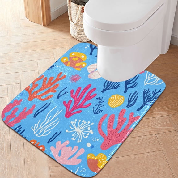 RMDQTR 20" × 24" U Shape Bathroom Rugs Plush Toilet Base Mat Soft Rugs Non Slip Absorbent Blue Ocean Style Pattern