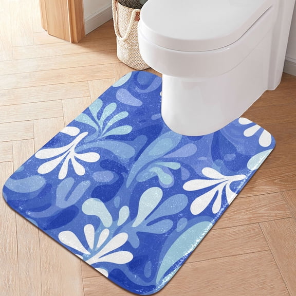 RMDQTR 20" × 24" U Shape Bathroom Rugs Plush Toilet Base Mat Soft Rugs Non Slip Absorbent Blue Playful Splashes