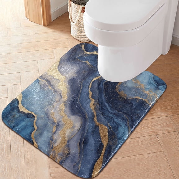 RMDQTR 20" × 24" U Shape Bathroom Rugs Plush Toilet Base Mat Soft Rugs Non Slip Absorbent Blue-purple Marbling