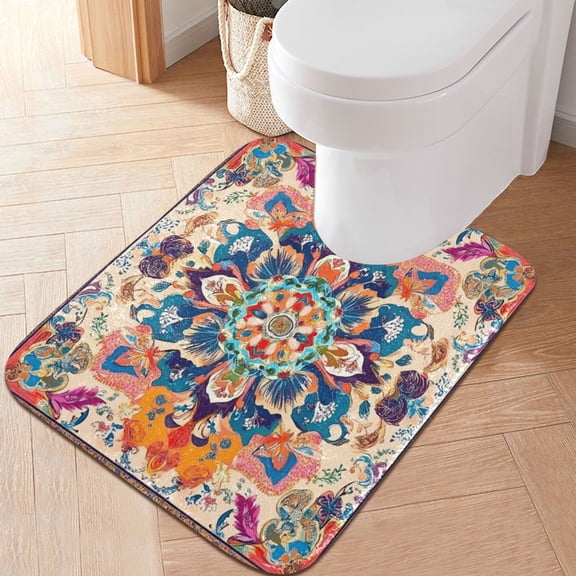 RMDQTR 20" × 24" U Shape Bathroom Rugs Plush Toilet Base Mat Soft Rugs Non Slip Absorbent Bohemian Style Pattern