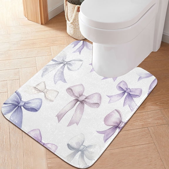 RMDQTR 20" Ă— 24" U Shape Bathroom Rugs Plush Toilet Base Mat Soft Rugs Non Slip Absorbent Bowknot