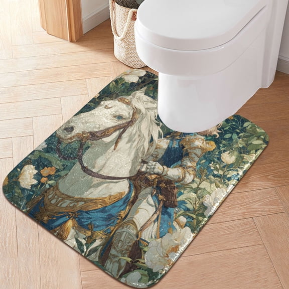 RMDQTR 20" × 24" U Shape Bathroom Rugs Plush Toilet Base Mat Soft Rugs Non Slip Absorbent Brave Warrior Woman