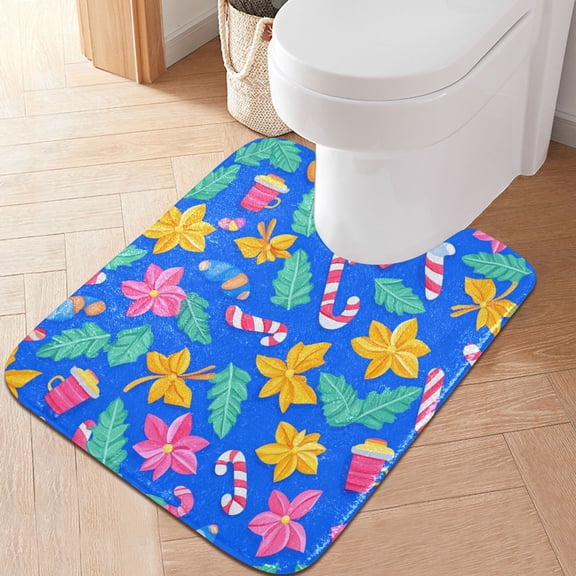 RMDQTR 20" × 24" U Shape Bathroom Rugs Plush Toilet Base Mat Soft Rugs Non Slip Absorbent Bright Color Christmas Pattern