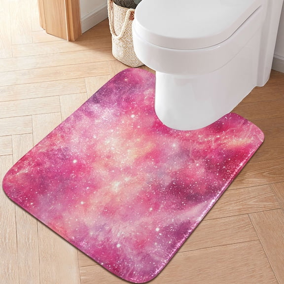 RMDQTR 20" × 24" U Shape Bathroom Rugs Plush Toilet Base Mat Soft Rugs Non Slip Absorbent Brilliant Pink Galaxy