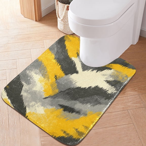 RMDQTR 20" × 24" U Shape Bathroom Rugs Plush Toilet Base Mat Soft Rugs Non Slip Absorbent Brushstroke Yellow Grey Camo Print